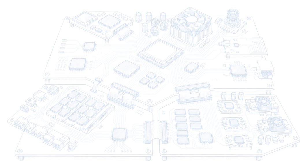 Pencil drawing of the Foundry Campus: every board linked to one central core.